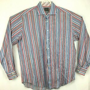Thomas Dean Striped Button Up Dress Shirt Size XL